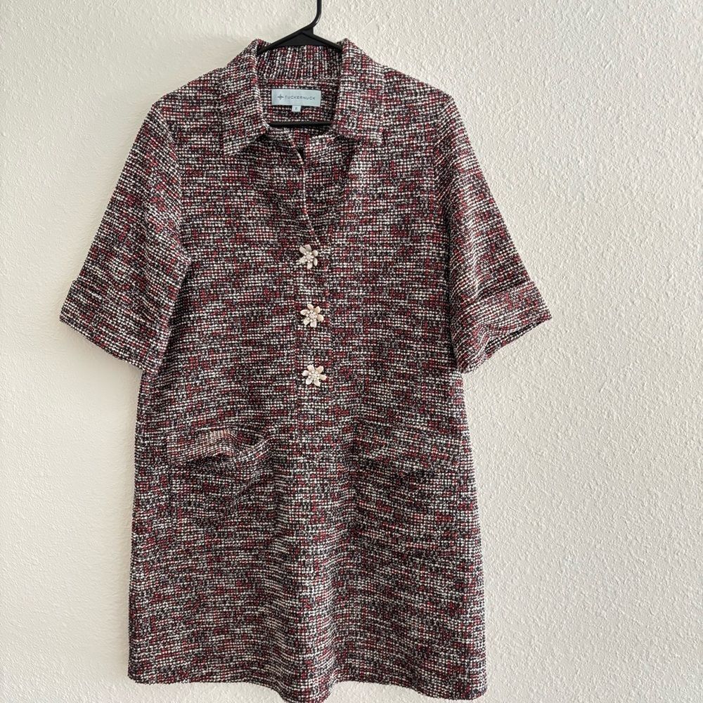 Tuckernuck Tweed Mini Dress in Burgundy, White, and Black